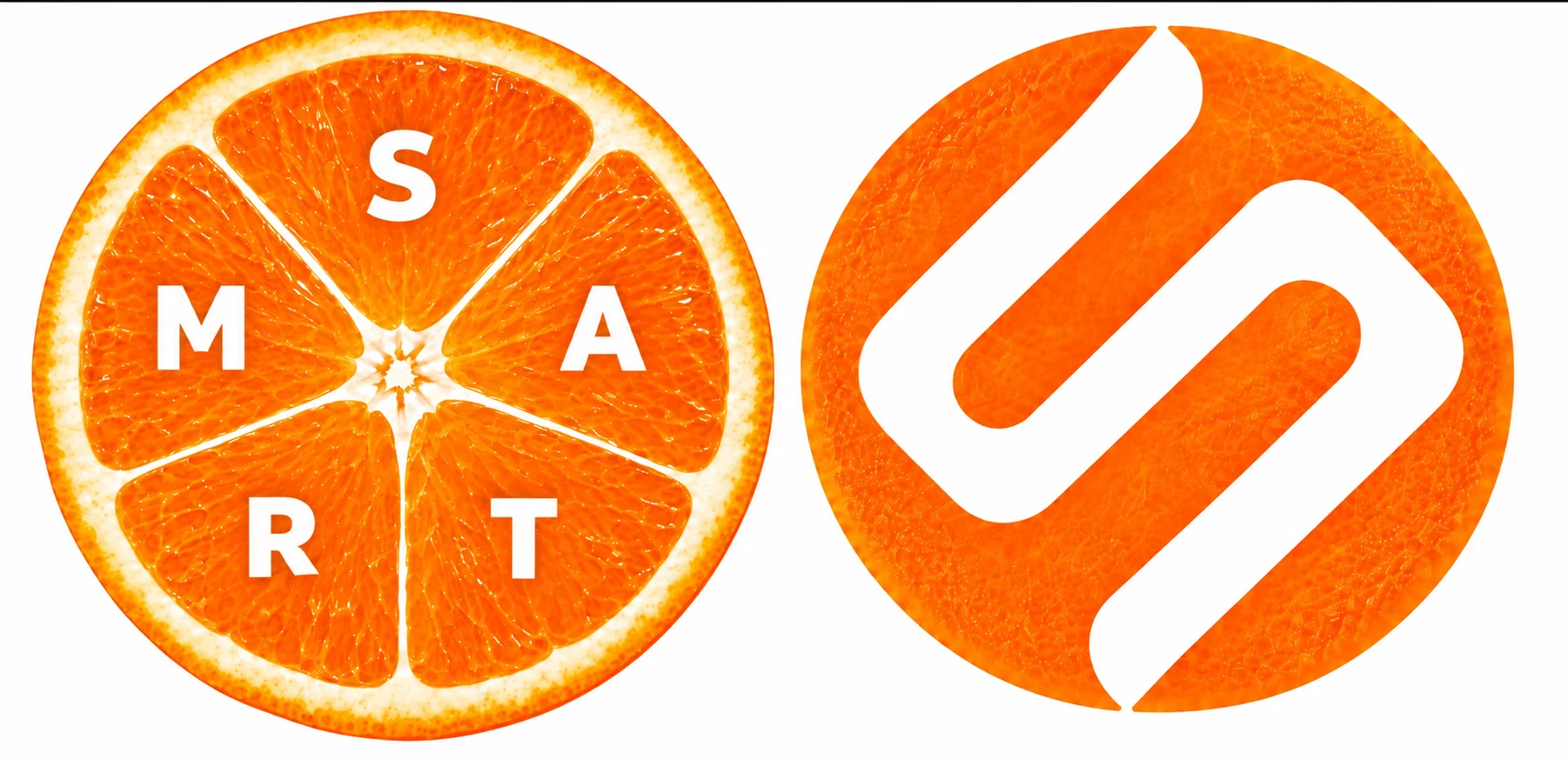 Pomarańcza z literami SMART w pięciu cząstkach i znak S z logo SMARTPARKIET